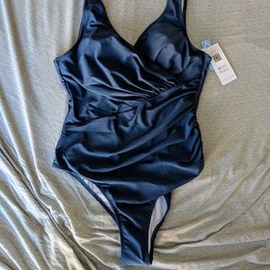 NWT Ruched Navy One-Piece Bathing Suit